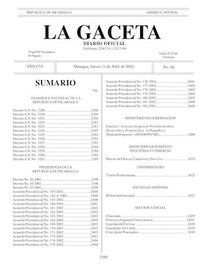 Gaceta No 66 Jueves 11 De Abril 2002
