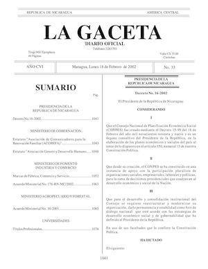 Gaceta No 33 Lunes 18 De Febrero De 2002