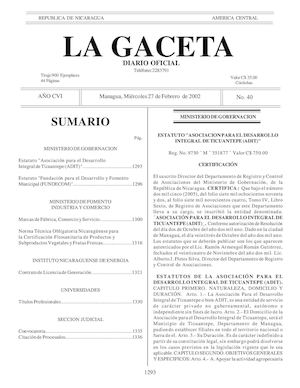 Gaceta No 40 Miercoles 27 De Febrero De 2002