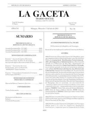 Gaceta No 134 Miércoles 17 De Julio 2002