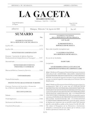 Gaceta No 147 Miércoles 7 De Agosto 2002
