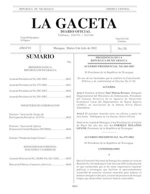 Gaceta No 128 Martes 9 De Julio 2002
