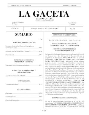 Gaceta No 199 Lunes 21 De Octubre 2002