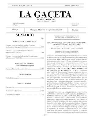 Gaceta No 166 Martes 3 De Septiembre 2002