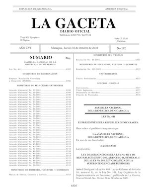 Gaceta No 192 Jueves 10 De Octubre 2002