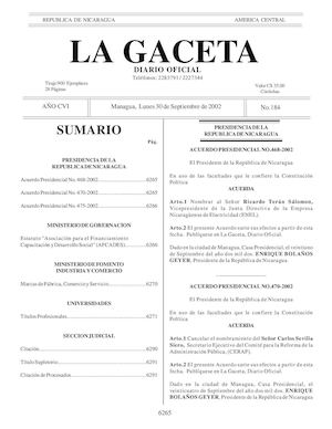 Gaceta No 184 Lunes 30 De Septiembre 2002