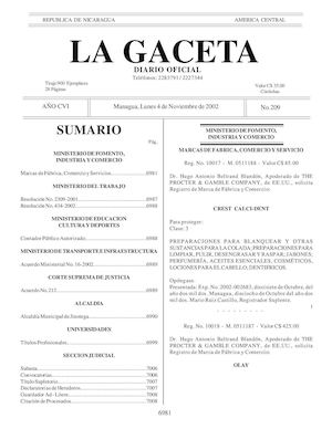 Gaceta No 209 Lunes 4 De Noviembre 2002