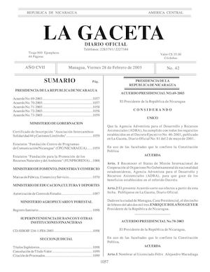 Gaceta No 42 Viernes 28 De Febrero 2003