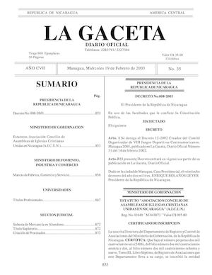 Gaceta No 35 Miercoles 19 De Febrero 2003