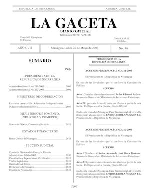Gaceta No 96 Lunes 26 De Mayo 2003