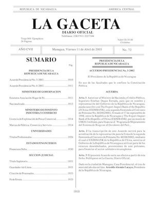 Gaceta No 72 VIernes 11 De Abril 2003