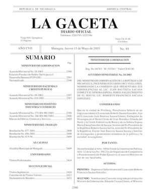 Gaceta No 89 Jueves 15 De Mayo 2003