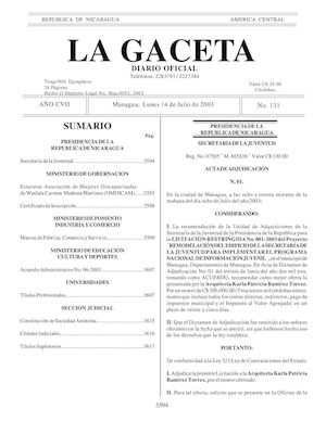 Gaceta No 131 Lunes 14 De Julio 2003