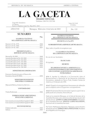 Gaceta No 133 Miércoles 16 De Julio 2003