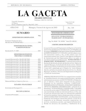 Gaceta No 149 Viernes 8 De Agosto 2003