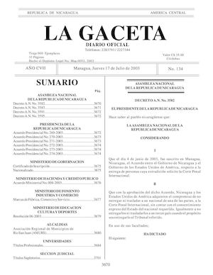 Gaceta No 134 Jueves 17 De Julio 2003