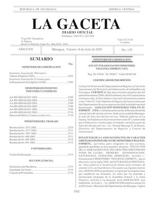 Gaceta No 135 Viernes 18 De Julio 2003