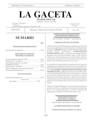 Gaceta No 123 Miércoles 2 De Junio 2003