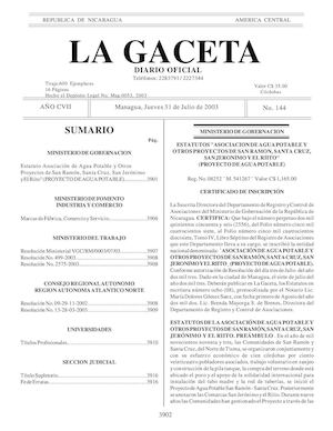 Gaceta No 144 Jueves 31 De Julio 2003