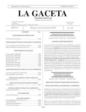 Gaceta No 188 Lunes 6 De Octubre 2003