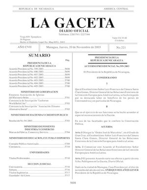 Gaceta No 221 Jueves 20 De Noviembre 2003