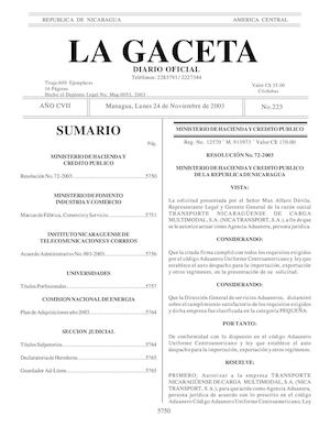 Gaceta No 223 Lunes 24 De Noviembre 2003