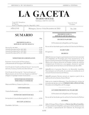 Gaceta No 240 Jueves 18 De Diciembre 2003