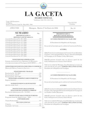 Gaceta No 18 Martes 27 De Enero 2004