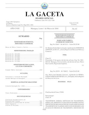 Gaceta No 42 Lunes 1 De Marzo 2004