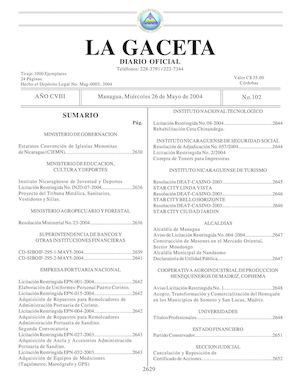 Gaceta No 102 Miercoles 26 De Mayo 2004