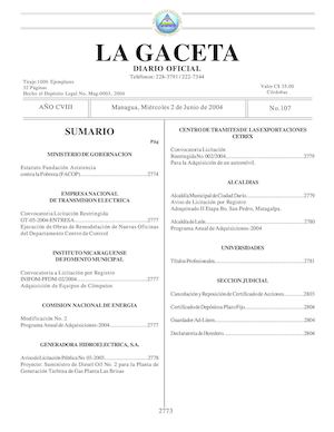 Gaceta No 107 Miercoles 2 De Junio 2004