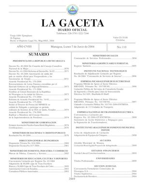 Gaceta No 110 Lunes 7 De Junio 2004