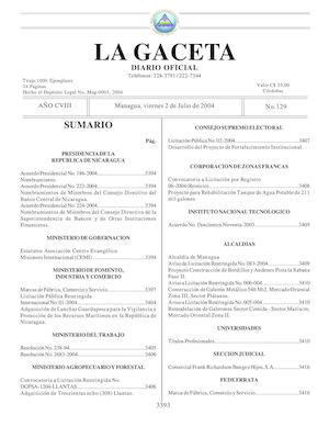 Gaceta No 129 Viernes 2 De Julio 2004