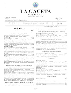 Gaceta No 122 Miercoles 23 De Junio 2004