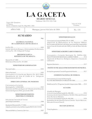 Gaceta No 133 Jueves 8 De Julio 2004