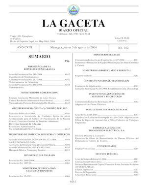 Gaceta No 152 Jueves 5 De Agosto De 2004
