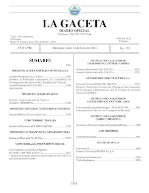 Gaceta No 135 Lunes 12 De Julio 2004