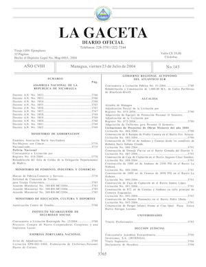 Gaceta No 143 Viernes 23 De Julio 2004