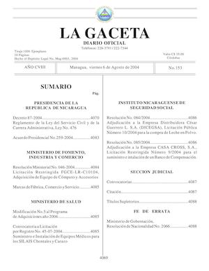 Gaceta No 153 Viernes 6 De Agosto De 2004