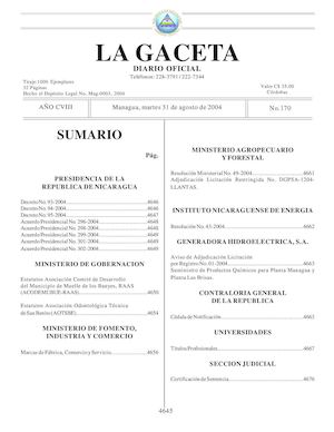 Gaceta No 170 Martes 31 De Agosto De 2004