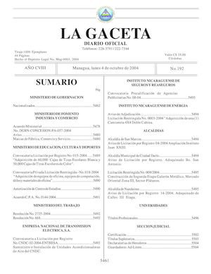 Gaceta No 192 Lunes 4 De Octubre De 2004