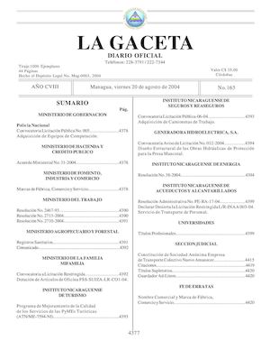 Gaceta No 163 Viernes 20 De Agosto De 2004