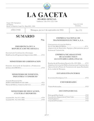 Gaceta No 172 Jueves 2 De Septiembre De 2004