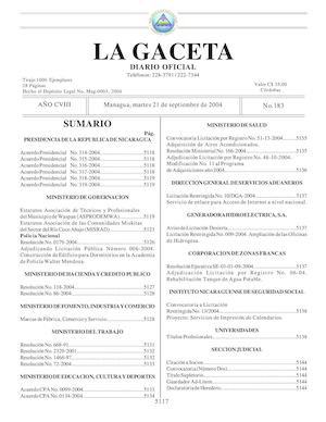 Gaceta No 183 Martes 21 De Septiembre De 2004