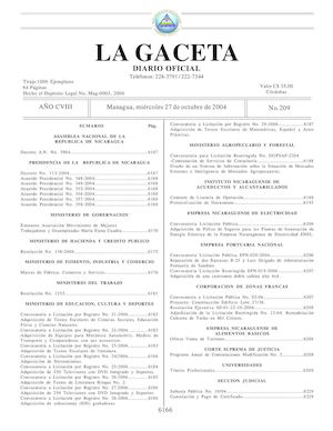 Gaceta No 209 Miercoles 27 De Octubre De 2004