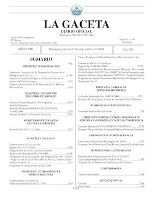 Gaceta No 185 Jueves 23 De Septiembre De 2004