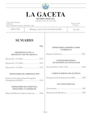 Gaceta No 252 Martes 28 De Diciembre De 2004