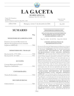 Gaceta No 255 Jueves 18 De Noviembre 2004