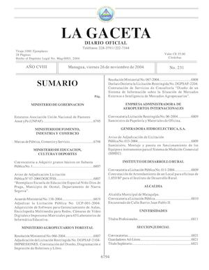 Gaceta No 231 Viernes 26 De Noviembre De 2004