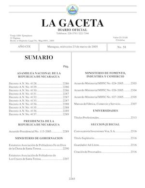 Gaceta No 58 Miercoles 23 De Marzo 2005